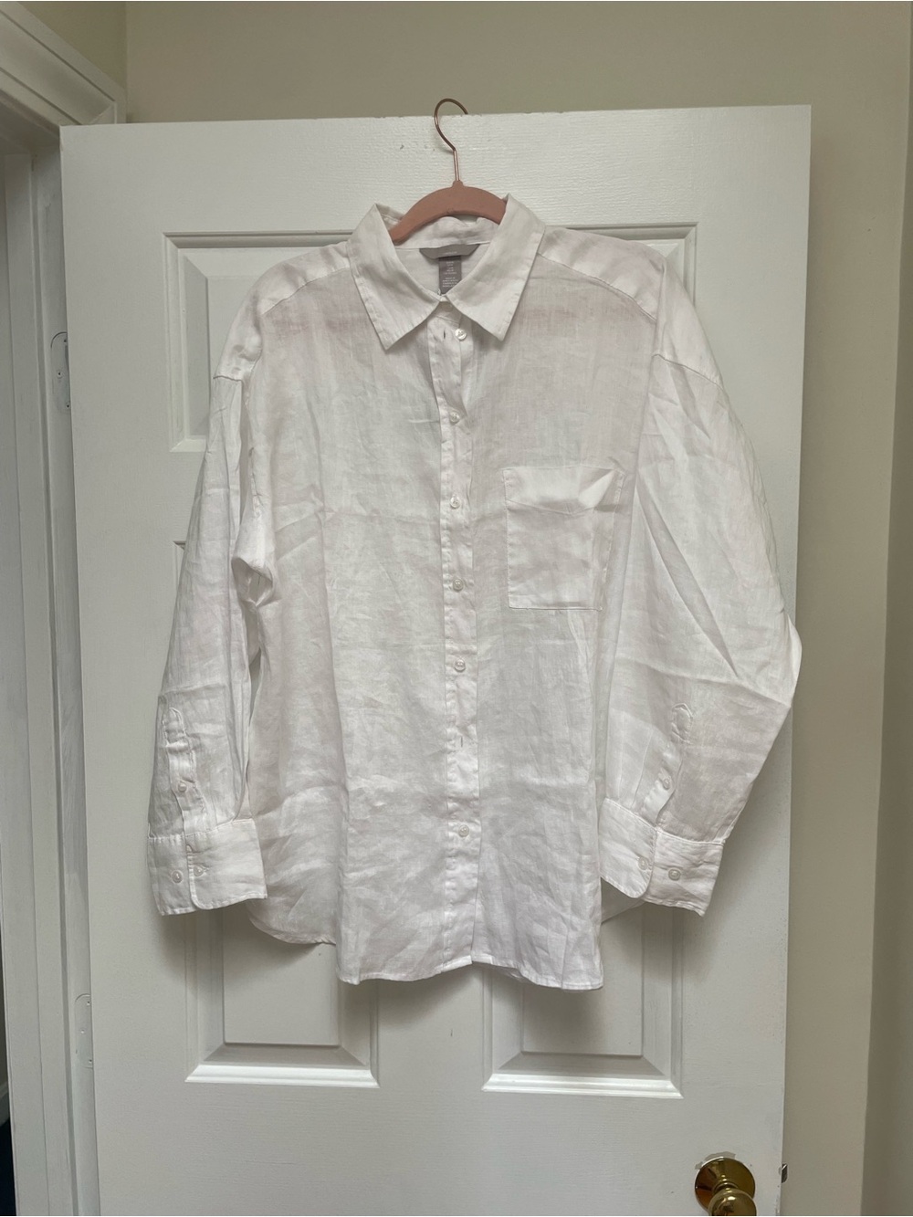 H&M White Linen Oversized Long-Sleeve Button-Down Shirt